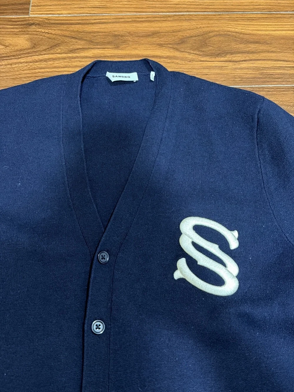 Sandro Navy Cardigan with White 'S' Logo